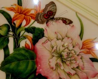 Close up of hand painted silk paintings circa 1850s