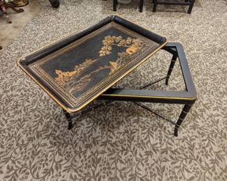 Black and Gold chinoiserie coffee table with removable top tray