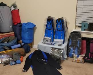 Camping, Sleeping Bags, Tents, Scuba/Snorkeling, Bike Helments 