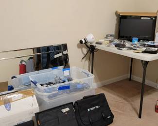 19" LED TV, office, electronics, AV cables, HDMI, ethernet cables