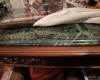 Coffee table-Matching pair end tables-green marble top