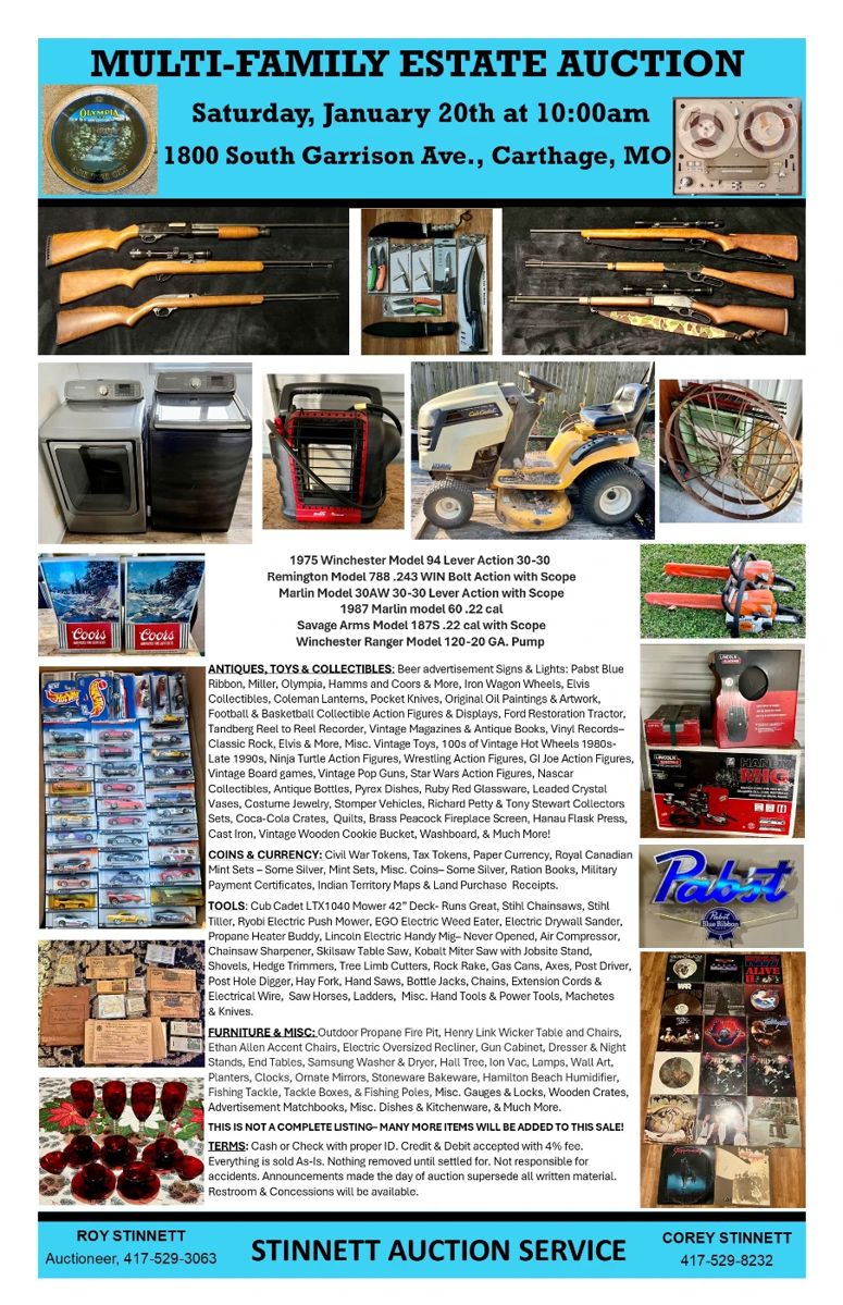 Large MultiFamily Estate Auction in Carthage, MO starts on 1/20/2024