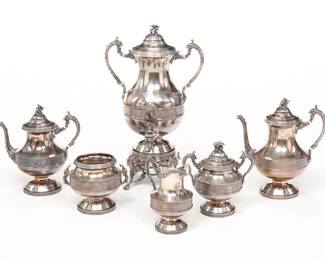 Cincinnati Duhme coin silver tea and coffee service.