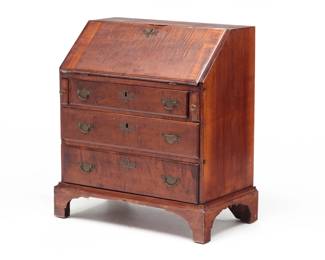 New England childs size Chippendale desk in tiger maple.