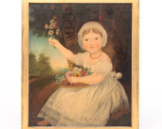 Folk art including this charming portrait of Martha Stacy Hatfield with inscription on back.