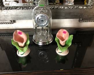 Clock, candle holders