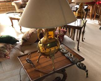 Pair of brass deer lamps