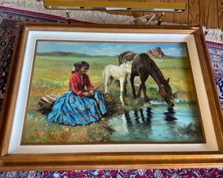 Filastro Mottola large oil painting, Native American, Indian.  Mottola is a California artist.