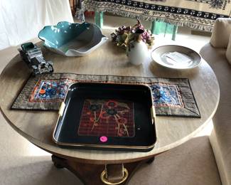 Marble topped table by Baker Furniture, decor items