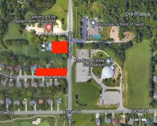 Available parking is highlighted in red. Onsite parking is available and overflow parking can be found in the neighborhood that butts up to the property, Sterrett Blvd.  Please do not park at the Primrose School of Geist (day care) or The Pat McAffee Foundation.  Thank you!