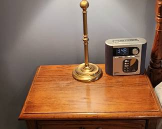 Nightstand and Heavy Brass Lamp (3 available)