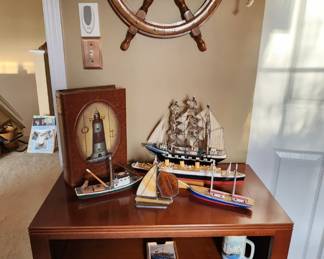 Vintage Wood Bookcase (Lighthouse and Boat Decor) 