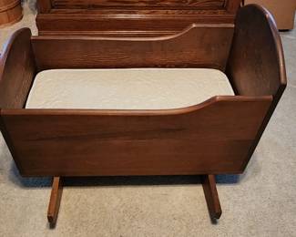 Vintage Wood Baby Cradle 
