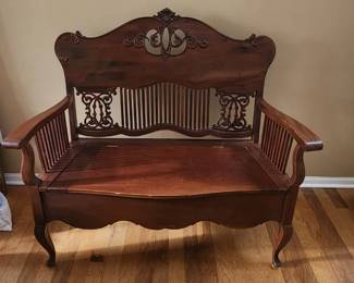 Vintage Wood Bench with Seat Storage 