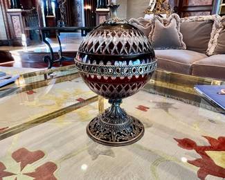 Silver w/Cobalt & Cranberry Glass Vessel