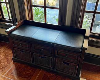 Trunk with Leather Upholstered Seat