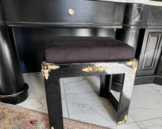Black Lacquered Bench with Gilt Accents