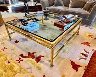 Gilt Metal&nbsp;Cocktail Table with Glass Top