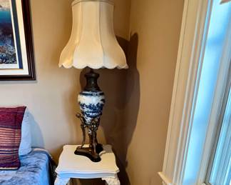 -Painted Accent Table                                                                            -Porcelain Lamp