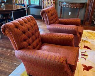 Pair of Tufted Cranberry Upholstered Accent Chairs