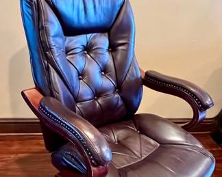 Brass Buttoned Tufted Leather Upholstered Desk Chair