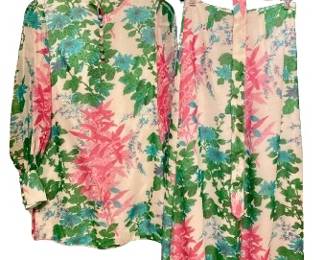 70s Silk Palazzo Pants and Tunic Set 