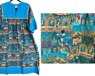 1970s Egyptian Print Cotton Dress 