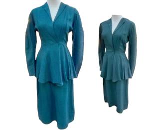 1940s Teal Jacket and Skirt Set with peplum 
