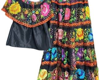 Vintage Mexican, folk, dress and skirt with beautiful embroidery