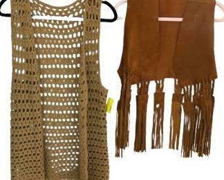 Crochet and Leather VESTS Vintage 1970s 