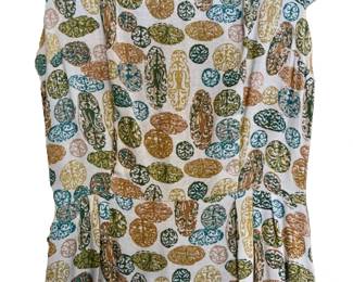 50s printed linen Tiki Print Wiggle Dress 