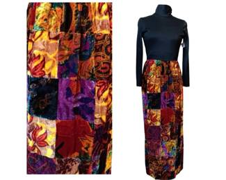 1970s Patchwork Velvet Maxi Dress 