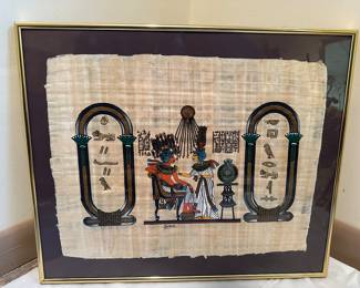 Framed Egyptian Papyrus Hand painted Art - Signed