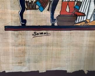 Framed Egyptian Papyrus Hand painted Art - Signed