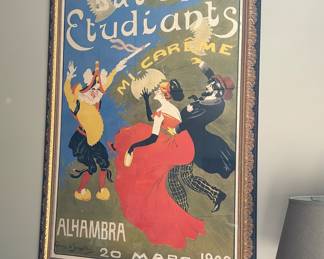 Georges De Sonneville, " Bal Des Etudiants", 1909 original color lithograph poster, Imp: J. Biere, Bordeaux ( Poster for Students Ball. To be held at the Alhambra, in Paris on the 20th of March 1909). Rare Image. 44" x 63"