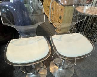 Lucite & Chrome White Barstools