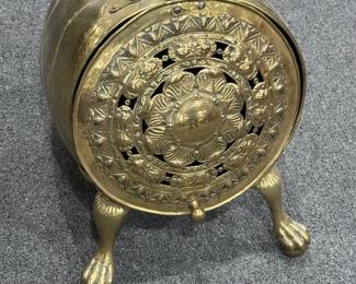 Brass Footed Coal Bin Storage Barrel