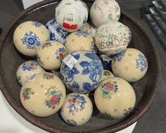 Ceramic Floral Balls In Basket