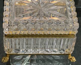 French Crystal  Gold Hinged Footed Trinket Box