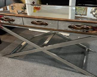 Chrome & Leather Accent Console Table