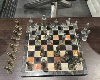 Marble Chess Board & Metal pieces