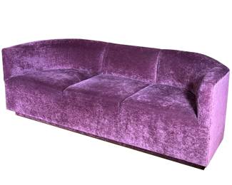 PURPLE SOFA |  Three cushion purple velvet sofa. -  l. 89 x w. 34 x h. 30 in


