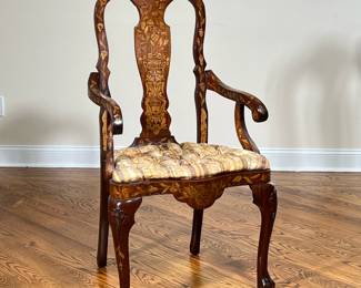 FANCY MARQUETRY INLAID ARMCHAIR | l. 22 x w. 24 x h. 45 in
