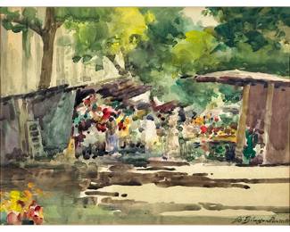 FRENCH SCHOOL WATERCOLOR (20TH CENTURY) | 10 x 13 in. (Sight) Signed lower right "Blagon" (sp?) Paris, 1951. - w. 21 x h. 17 in

