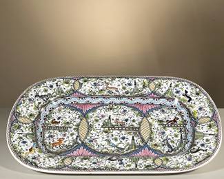 INTRICATELY DECORATED MAJOLICA PLATTER | Made in Portugal. -  l. 23 x w. 15.5 in
