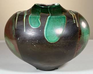 RAKU ART VASE | h. 7.5 x dia. 9.5 in
