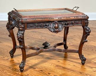 VICTORIAN GLASS TOP TRAY TABLE | l. 28 x w. 19 x h. 22 in
