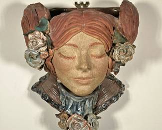 VICTORIAN BUST PLANTER | Colorful planter of glazed bust of a woman with floral decoration. -  l. 10.5 x w. 6.5 x h. 12 in

