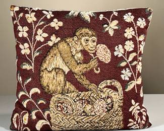 MONKEY EMBROIDERED THROW PILLOW |  l. 13 x w. 13 in
