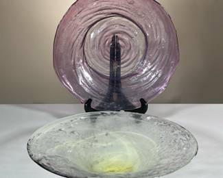 (2PC) COLORED BLOWN GLASS BOWLS | Hand-blown colored glass bowls. -  h. 3 x dia. 14 in (larger)

